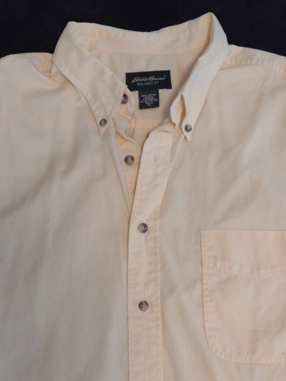 Eddie Bauer Mens XL Tall Short Sleeve Button Down Cotton Yellow Relaxed Fit